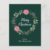 ピンクポインセチアリースメリークリスマス シーズンポストカード (正面)