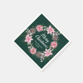 ピンクポインセチアリースメリークリスマス スタンダードカクテルナプキン (角)