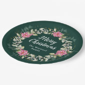 ピンクポインセチアリースメリークリスマス ペーパープレート (アングル)