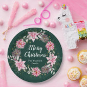 ピンクポインセチアリースメリークリスマス ペーパープレート (パーティー)
