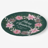 ピンクポインセチアリースメリークリスマス ペーパープレート (アングル)