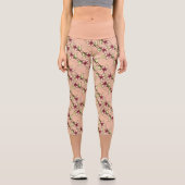 ピンクポインセチア対角ストライプのクリスマス カプリレギンス (正面)