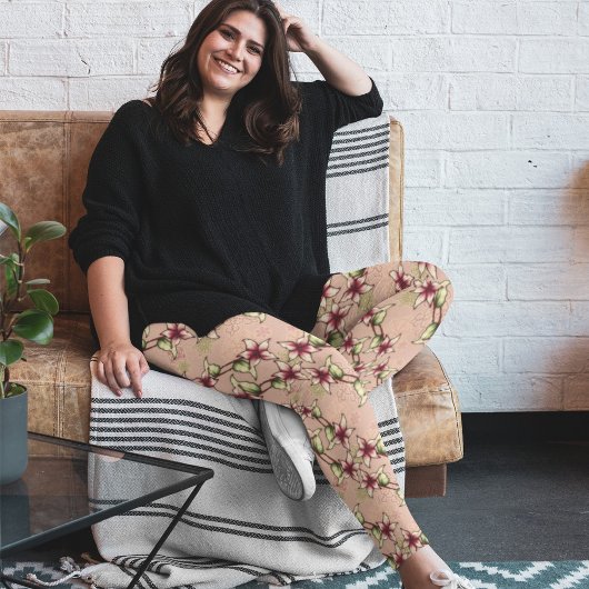 ピンクポインセチア対角ストライプのクリスマス レギンス