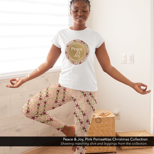 ピンクポインセチア対角ストライプのクリスマス レギンス