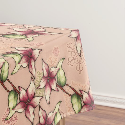 ピンクポインセチア対角ストライプクリスマス テーブルクロス (インサイチュ)