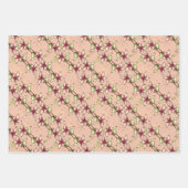 ピンクポインセチア対角ストライプクリスマス ラッピングペーパーシート (正面)