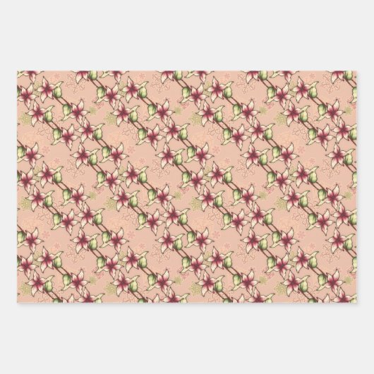 ピンクポインセチア対角ストライプクリスマス ラッピングペーパーシート (正面)