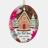 ピンクポインセチア私たちの新しいホームジンジャーブレッドオーナメント セラミックオーナメント (右)