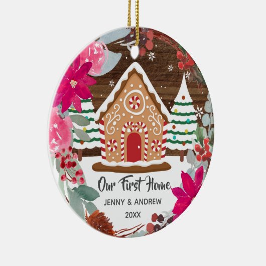 ピンクポインセチア私たちの新しいホームジンジャーブレッドオーナメント セラミックオーナメント (右)