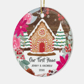 ピンクポインセチア私たちの新しいホームジンジャーブレッドオーナメント セラミックオーナメント (左)