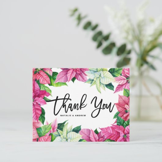 ピンクポインセチア結婚クリスマス ポストカード (スタンド正面)