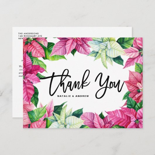 ピンクポインセチア結婚クリスマス ポストカード (正面/裏面)