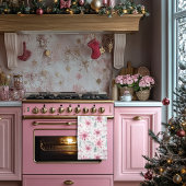 ピンクポインセッタクリスマスツリーキッチンタオル キッチンタオル