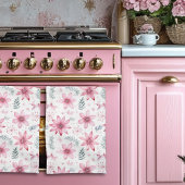 ピンクポインセッタクリスマスツリーキッチンタオル キッチンタオル