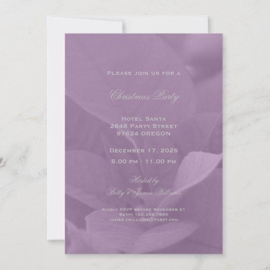 ピンクポインセティアクリスマスパーティの招待状 エレガント 招待状 (裏面)