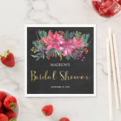 ピンクポインセティアクリスマスブライダルシャワー スタンダードランチョンナプキン (インサイチュ)