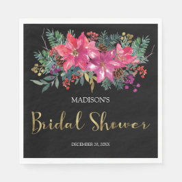 ピンクポインセティアクリスマスブライダルシャワー スタンダードランチョンナプキン