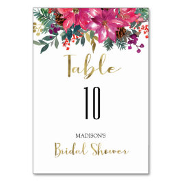 ピンクポインセティアクリスマスブライダルシャワー テーブルナンバー