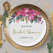 ピンクポインセティアクリスマスブライダルシャワー ペーパープレート