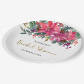 ピンクポインセティアクリスマスブライダルシャワー ペーパープレート (アングル)