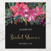 ピンクポインセティアクリスマスブライダルシャワー ワインラベル (シングルラベル)