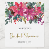 ピンクポインセティアクリスマスブライダルシャワー ワインラベル (シングルラベル)