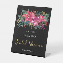 ピンクポインセティアクリスマスブライダルシャワー 台座サイン