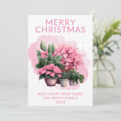 ピンクポインセティアクリスマスホリデーカード 招待状 (スタンド正面)