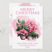ピンクポインセティアクリスマスホリデーカード 招待状 (正面/裏面)