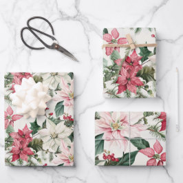 ピンクポインセティアスエレガントクリスマス ラッピングペーパーシート