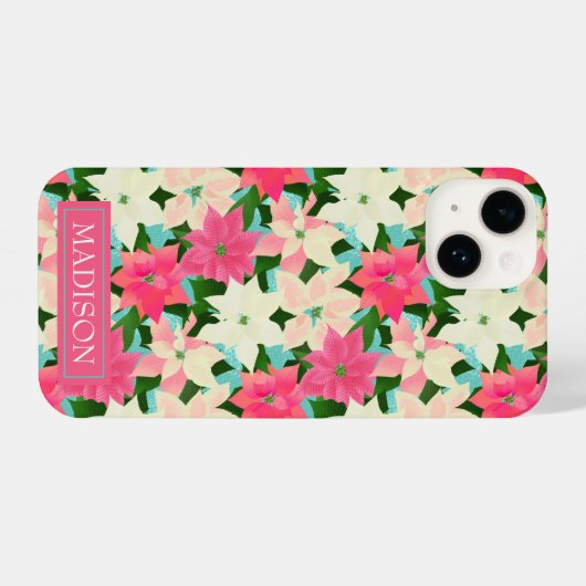 ピンクポインセティアスクリスマス iPhoneケース (裏面横)