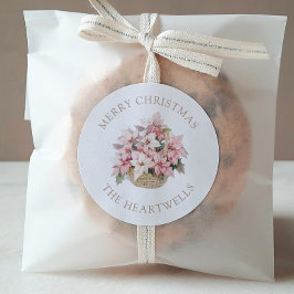 ピンクポインセティアスパーソナライズされたメリークリスマス ラウンドシール
