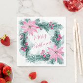 ピンクポインセティアスフローラクリスマスペーパーナプキン スタンダードランチョンナプキン (インサイチュ)