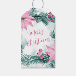 ピンクポインセティアスフローラクリスマス ギフトタグ