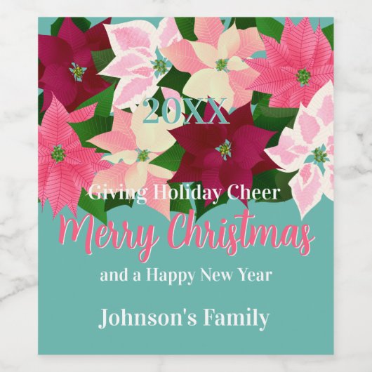 ピンクポインセティアスメリークリスマス ワインラベル (シングルラベル)