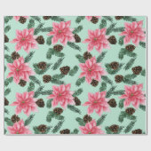 ピンクポインセティアス&ピネコーンラッピング紙 ラッピングペーパー (フラット)