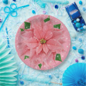 ピンクポインセティアホリデークリスマスパーティー ペーパープレート (パーティー)