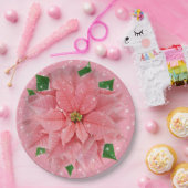 ピンクポインセティアホリデークリスマスパーティー ペーパープレート (パーティー)