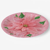 ピンクポインセティアホリデークリスマスパーティー ペーパープレート (アングル)