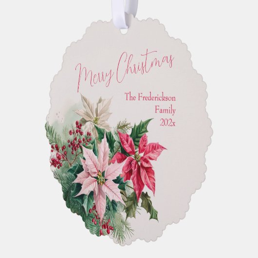 ピンクポインセテエレガントィアス紙オーナメントカード オーナメントカード (左)