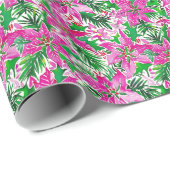 ピンクポインセテモダンィアはっきりしたクリスマス ラッピングペーパー (ロールコーナー)