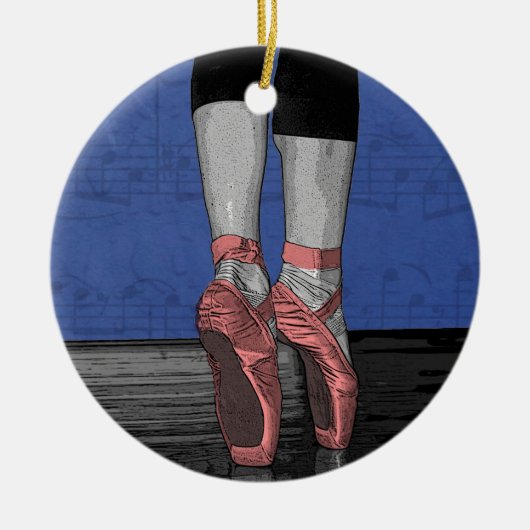 ピンクポインテシューズのバレリーナ セラミックオーナメント (正面)