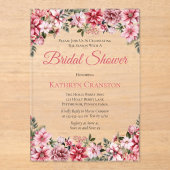 ピンクポエレガントインセッティアスフローラブライダルシャワー アクリル招待状 (正面)