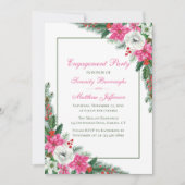 ピンクポエレガントインセティアクリスマス婚約パーティ 招待状 (正面)