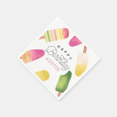 ピンクポスクルパーソナライズされた子供の誕生日パーティー スタンダードカクテルナプキン (角)