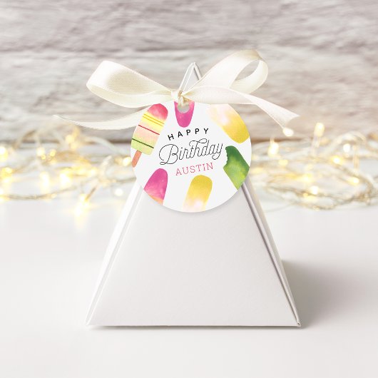 ピンクポスクルパーソナライズされた子供の誕生日パーティー フェイバータグ