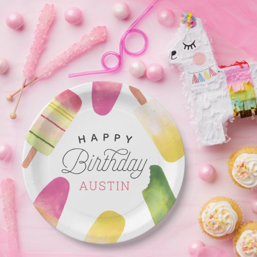 ピンクポスクルパーソナライズされた子供の誕生日パーティー ペーパープレート (パーティー)