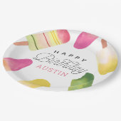 ピンクポスクルパーソナライズされた子供の誕生日パーティー ペーパープレート (アングル)