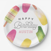 ピンクポスクルパーソナライズされた子供の誕生日パーティー ペーパープレート (正面)