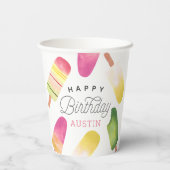 ピンクポスクルパーソナライズされた子供の誕生日パーティー 紙コップ (裏面)